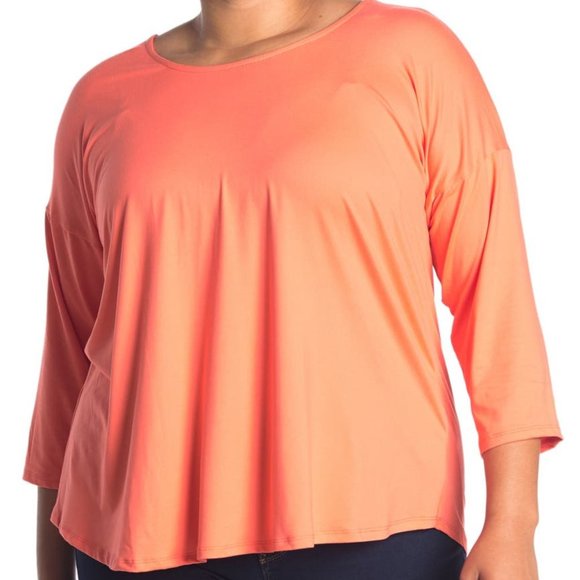 Bobeau Nordstrom Cross Back Top ¾ Dolman Sleeve Coral Orange Size 1X NEW - Picture 3 of 7